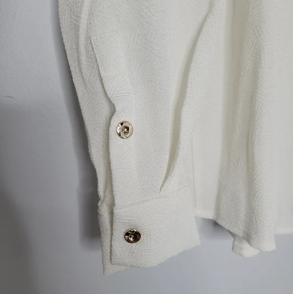 NWT Commense White Abstract Pattern Textured Relaxed Fit Gold Button-Down Shirt - Picture 5 of 8